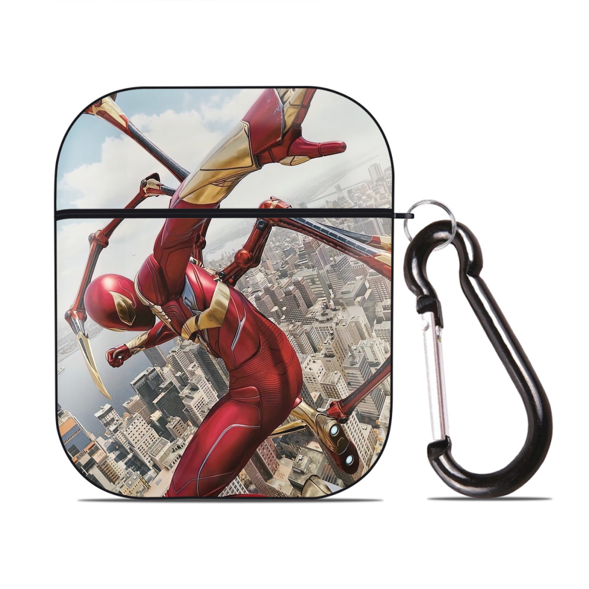 （画像用） Spider Man スパイダーマン AirPods 第2世代保護ケース ハードシェル ブラック 耐衝撃・防指紋・カラビナ付き