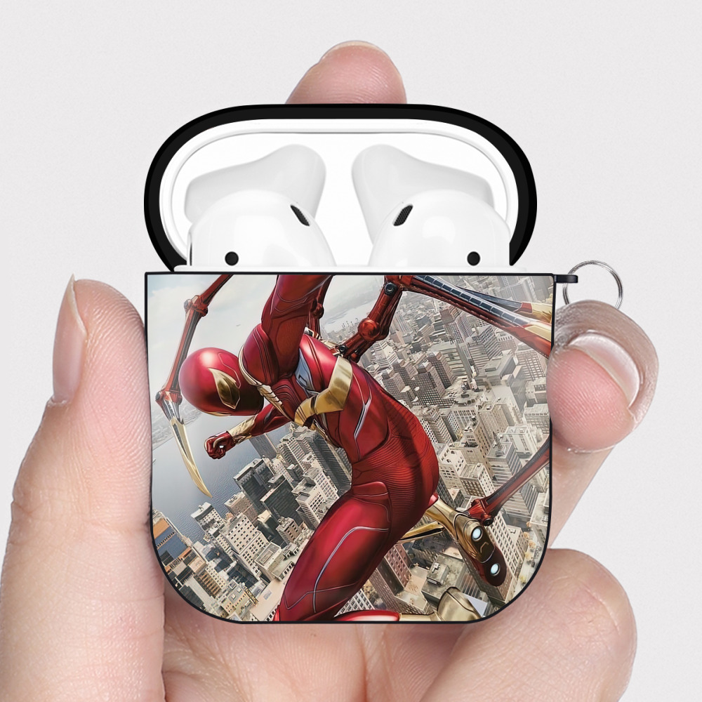 （画像用） Spider Man スパイダーマン AirPods 第2世代保護ケース ハードシェル ブラック 耐衝撃・防指紋・カラビナ付き