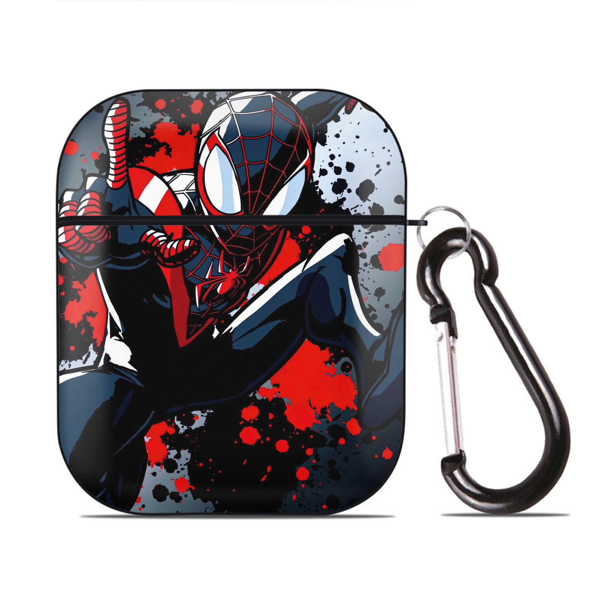 （画像用） Spider Man スパイダーマン AirPods 第2世代保護ケース ハードシェル ブラック 耐衝撃・防指紋・カラビナ付き