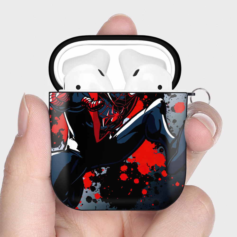 （画像用） Spider Man スパイダーマン AirPods 第2世代保護ケース ハードシェル ブラック 耐衝撃・防指紋・カラビナ付き