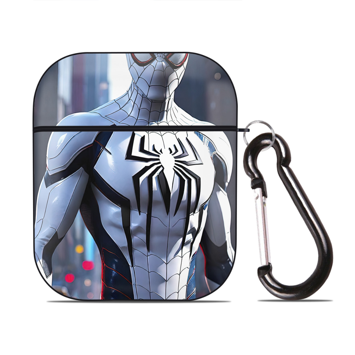 （画像用） Spider Man スパイダーマン AirPods 第2世代保護ケース ハードシェル ブラック 耐衝撃・防指紋・カラビナ付き