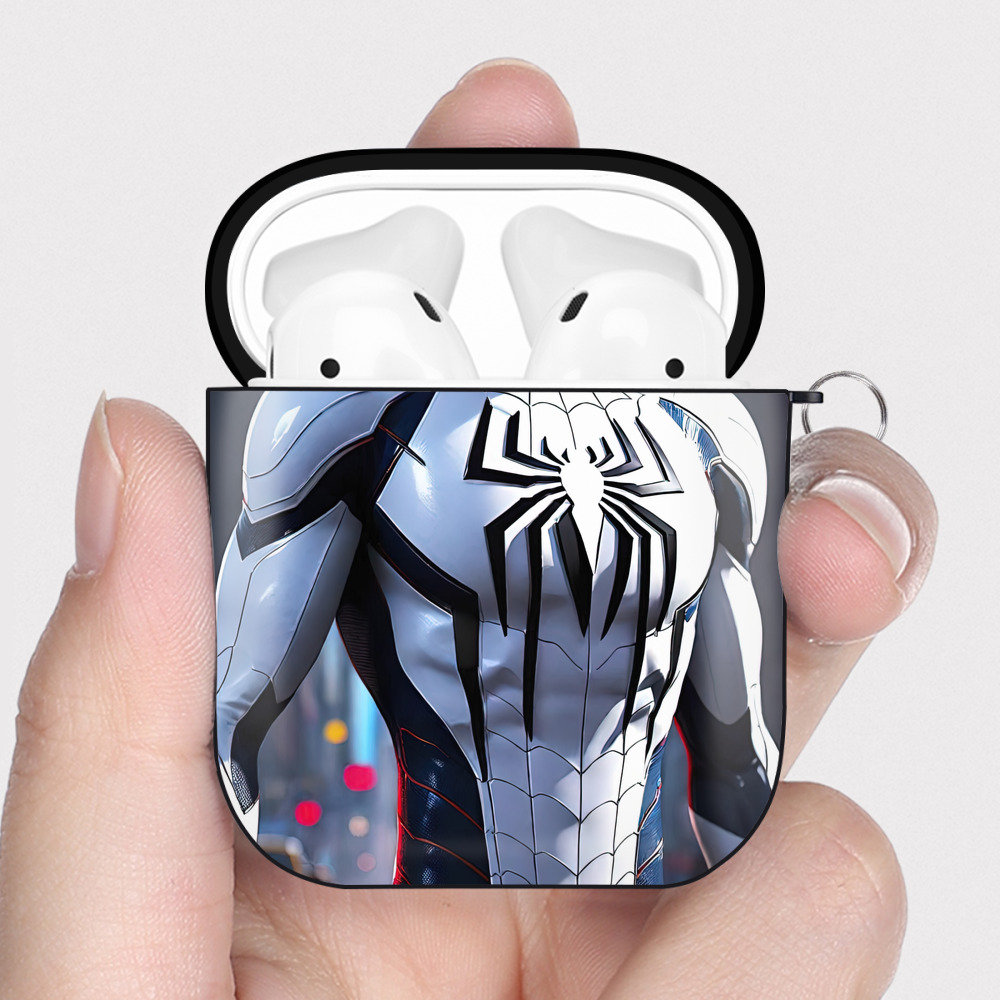 （画像用） Spider Man スパイダーマン AirPods 第2世代保護ケース ハードシェル ブラック 耐衝撃・防指紋・カラビナ付き