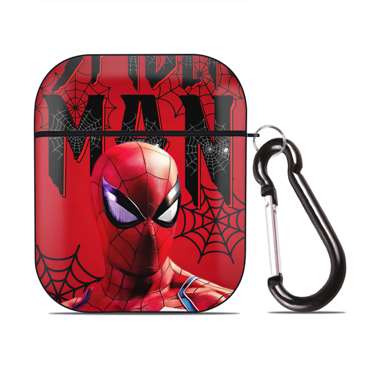 （画像用） Spider Man スパイダーマン AirPods 第2世代保護ケース ハードシェル ブラック 耐衝撃・防指紋・カラビナ付き