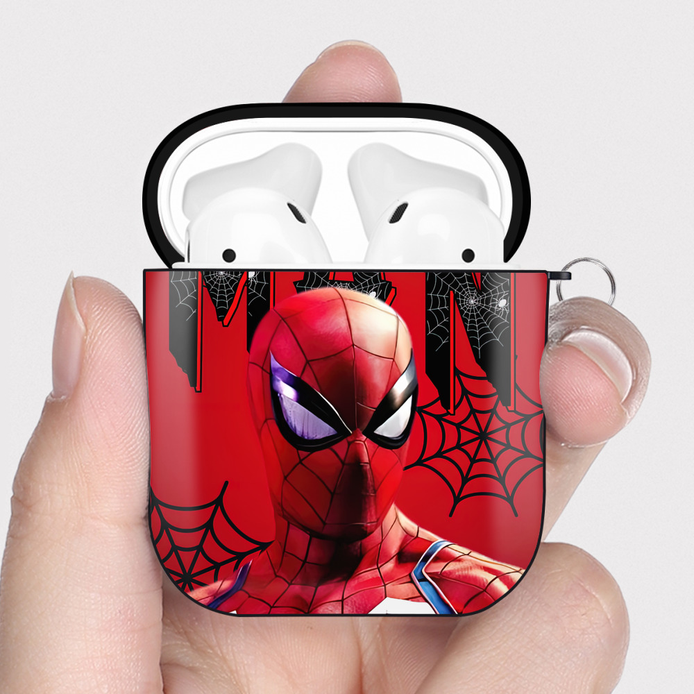 （画像用） Spider Man スパイダーマン AirPods 第2世代保護ケース ハードシェル ブラック 耐衝撃・防指紋・カラビナ付き