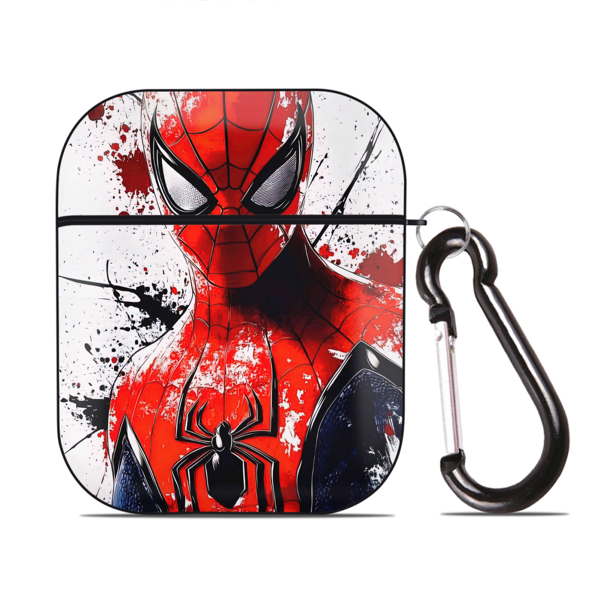 （画像用） Spider Man スパイダーマン AirPods 第2世代保護ケース ハードシェル ブラック 耐衝撃・防指紋・カラビナ付き