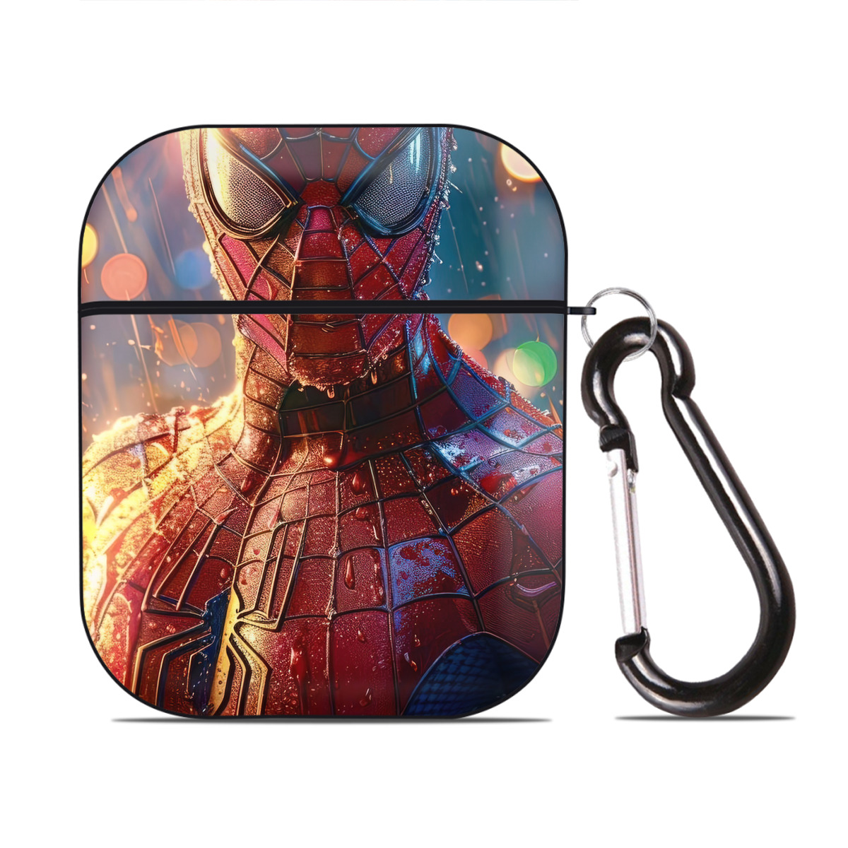 （画像用） Spider Man スパイダーマン AirPods 第2世代保護ケース ハードシェル ブラック 耐衝撃・防指紋・カラビナ付き
