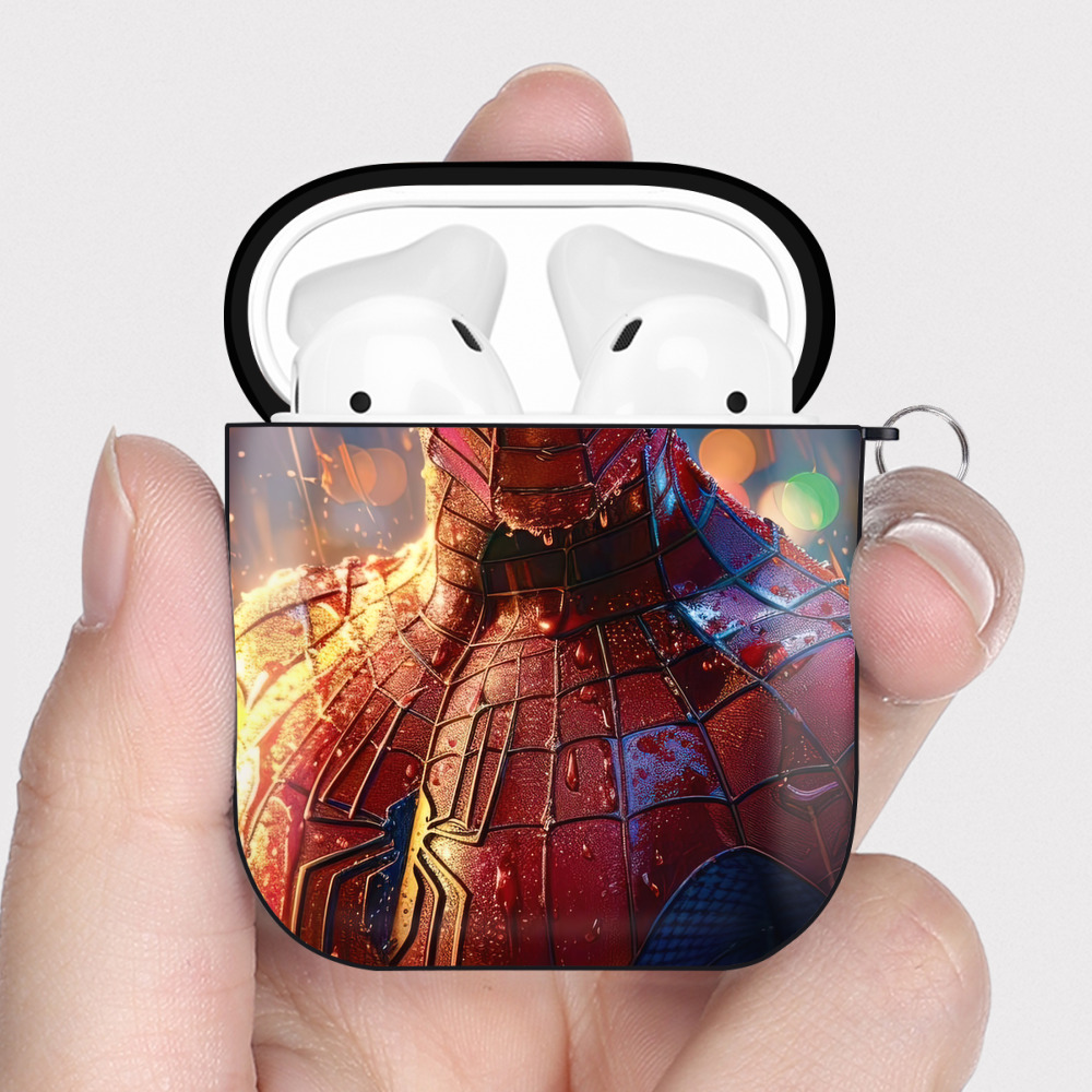 （画像用） Spider Man スパイダーマン AirPods 第2世代保護ケース ハードシェル ブラック 耐衝撃・防指紋・カラビナ付き