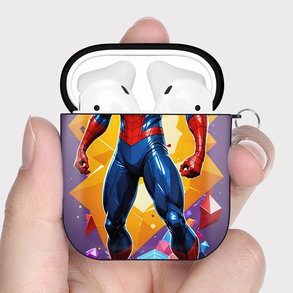 （画像用） Spider Man スパイダーマン AirPods 第2世代保護ケース ハードシェル ブラック 耐衝撃・防指紋・カラビナ付き