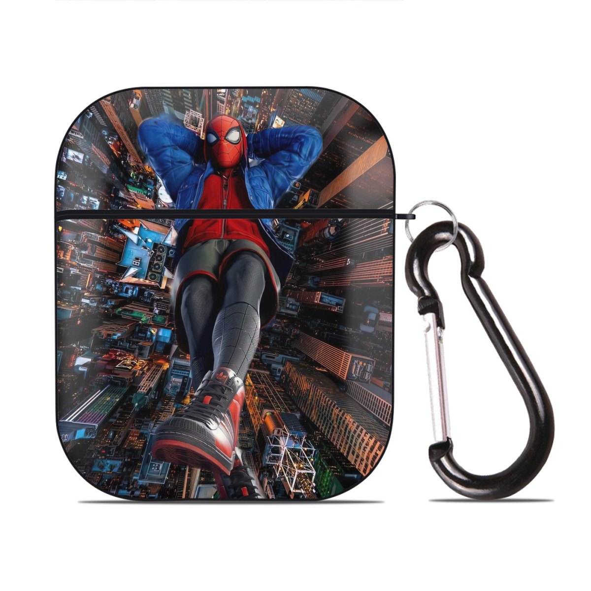 （画像用） Spider Man スパイダーマン AirPods 第2世代保護ケース ハードシェル ブラック 耐衝撃・防指紋・カラビナ付き