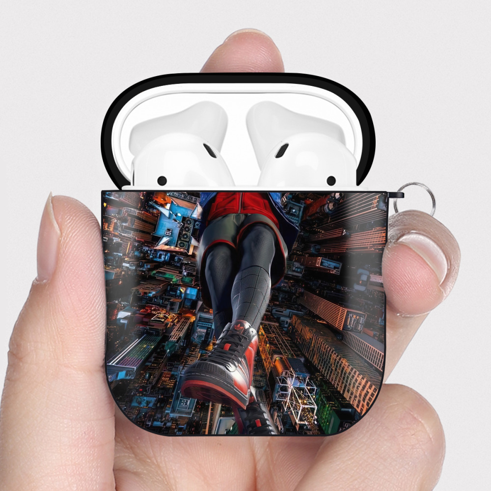 （画像用） Spider Man スパイダーマン AirPods 第2世代保護ケース ハードシェル ブラック 耐衝撃・防指紋・カラビナ付き