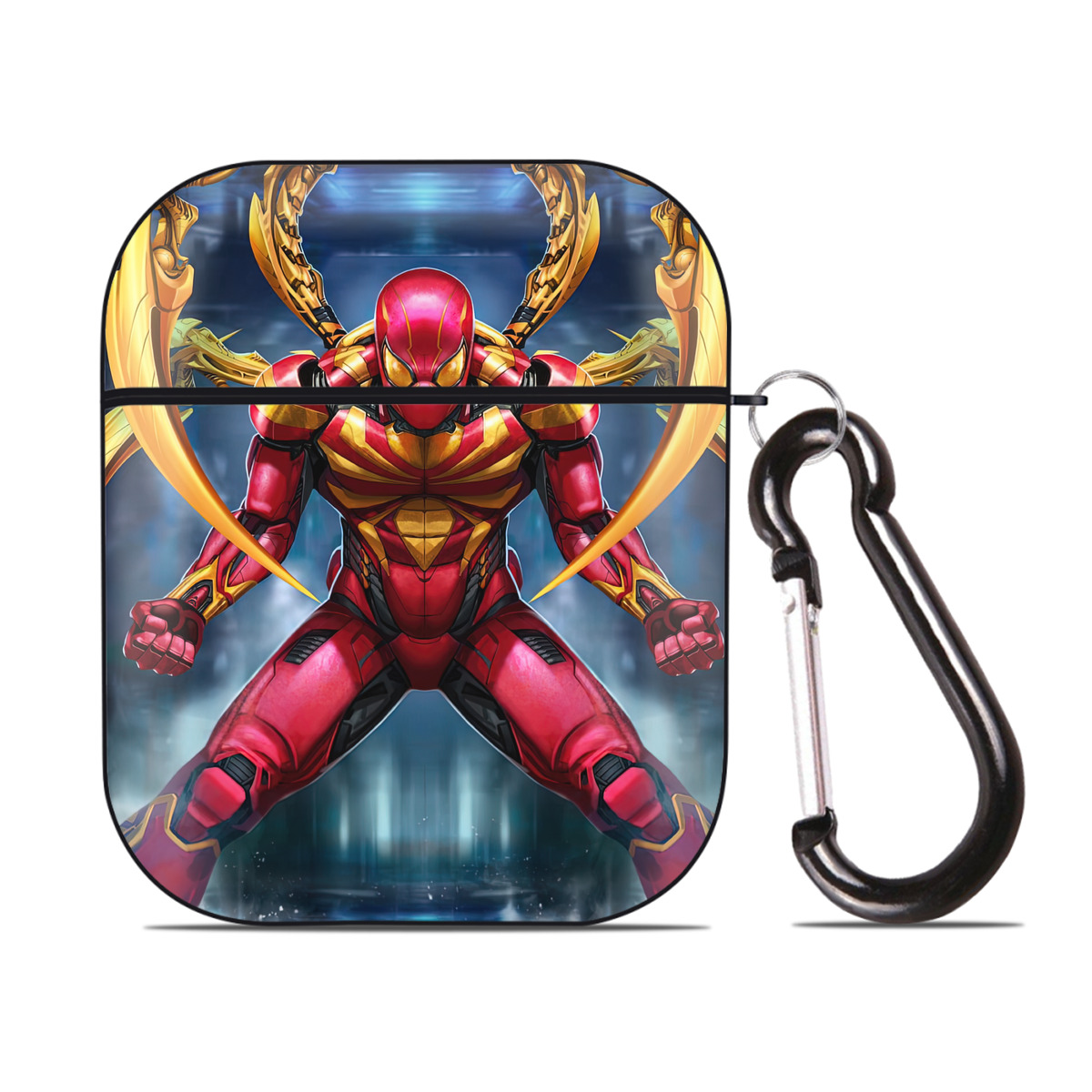 （画像用） Spider Man スパイダーマン AirPods 第2世代保護ケース ハードシェル ブラック 耐衝撃・防指紋・カラビナ付き