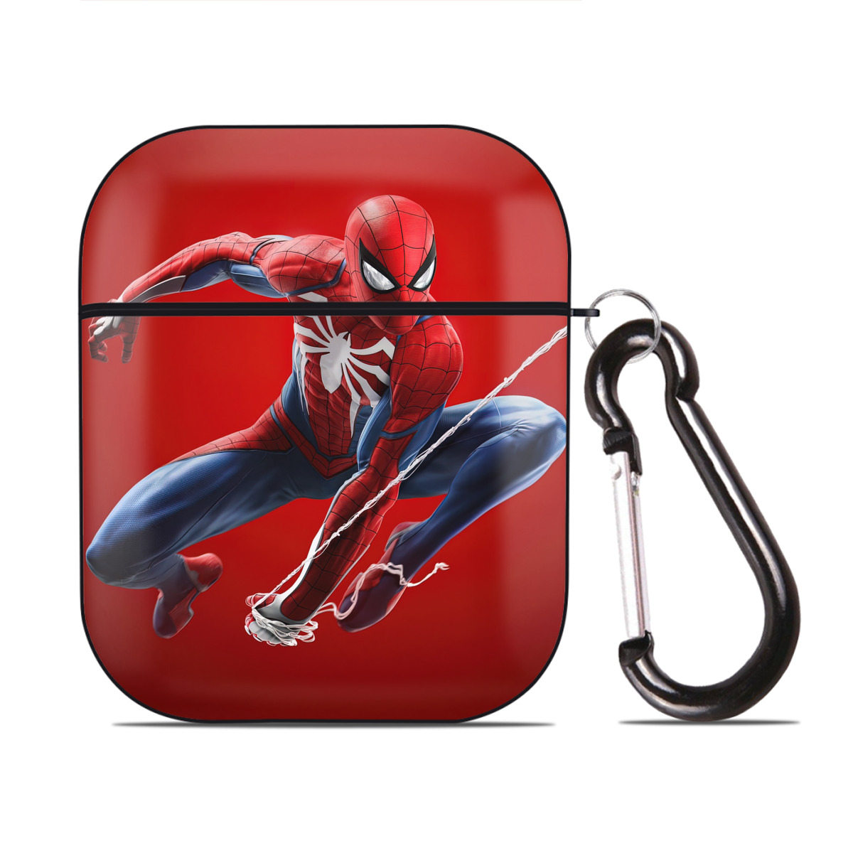 （画像用） Spider Man スパイダーマン AirPods 第2世代保護ケース ハードシェル ブラック 耐衝撃・防指紋・カラビナ付き