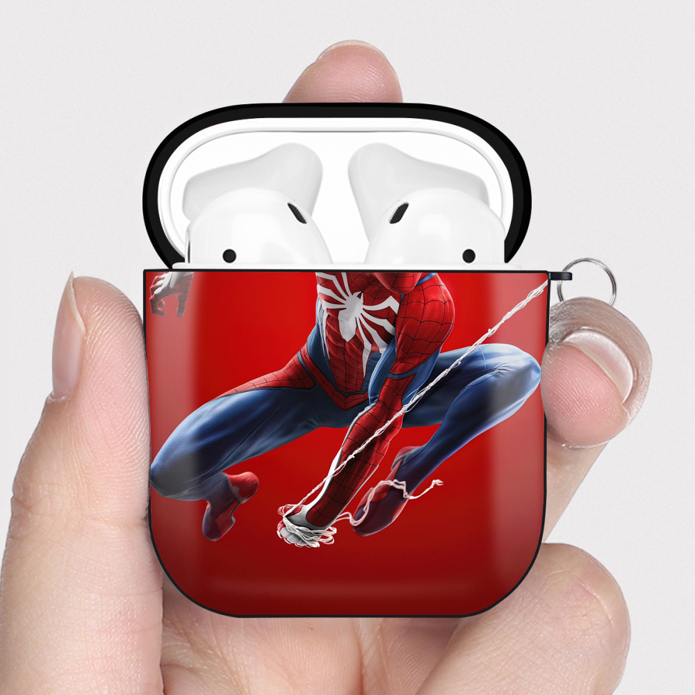 （画像用） Spider Man スパイダーマン AirPods 第2世代保護ケース ハードシェル ブラック 耐衝撃・防指紋・カラビナ付き