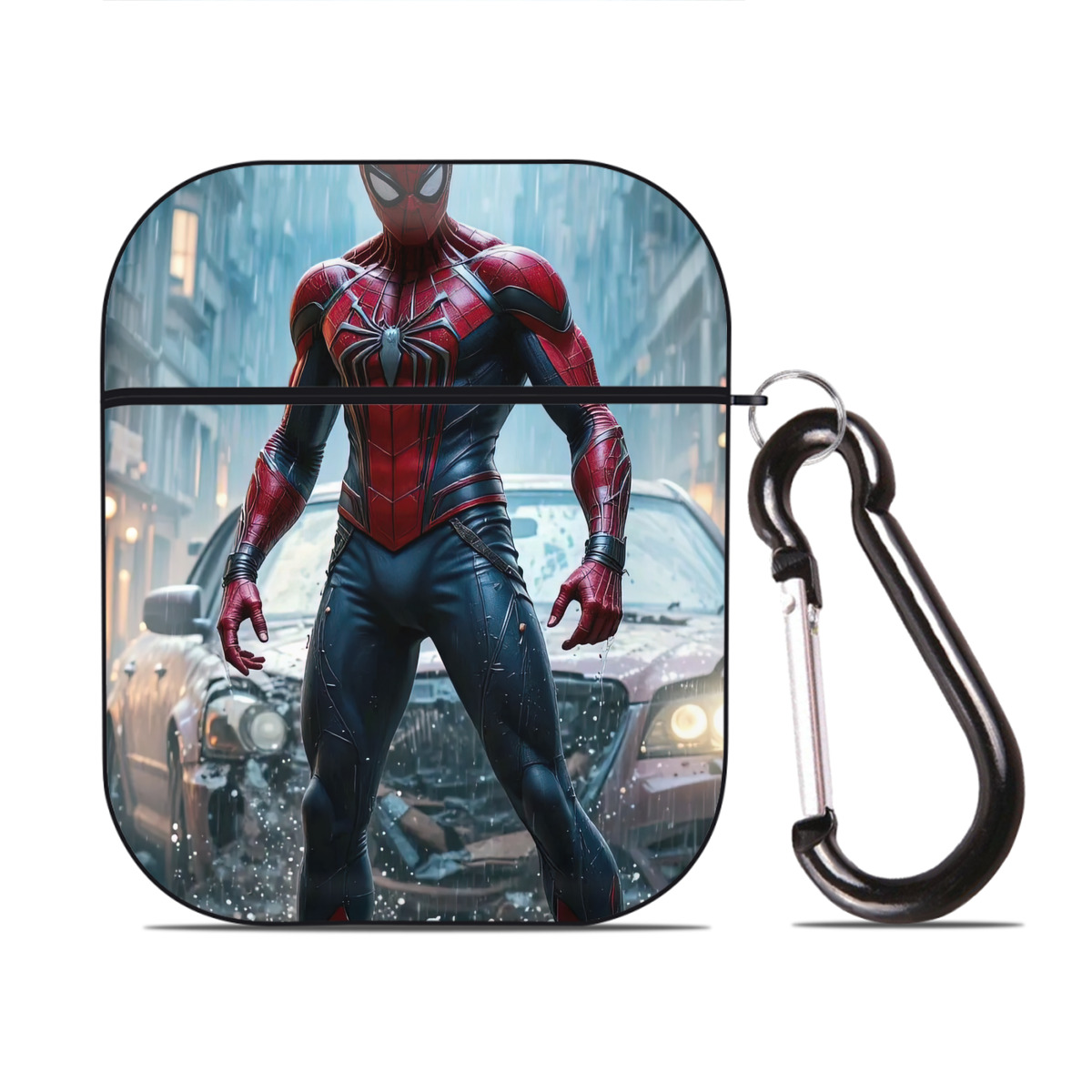 （画像用） Spider Man スパイダーマン AirPods 第2世代保護ケース ハードシェル ブラック 耐衝撃・防指紋・カラビナ付き