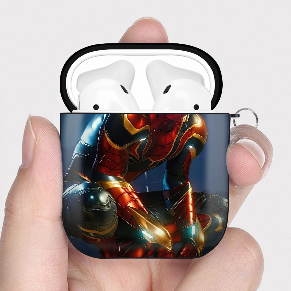 （画像用） Spider Man スパイダーマン AirPods 第2世代保護ケース ハードシェル ブラック 耐衝撃・防指紋・カラビナ付き