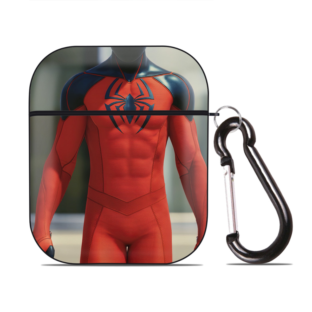 （画像用） Spider Man スパイダーマン AirPods 第2世代保護ケース ハードシェル ブラック 耐衝撃・防指紋・カラビナ付き