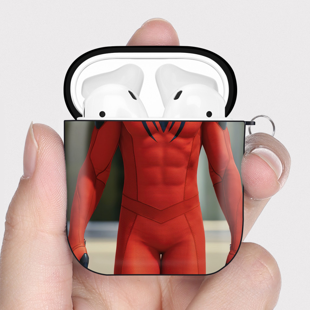 （画像用） Spider Man スパイダーマン AirPods 第2世代保護ケース ハードシェル ブラック 耐衝撃・防指紋・カラビナ付き