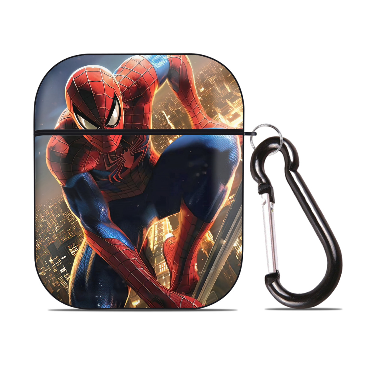 （画像用） Spider Man スパイダーマン AirPods 第2世代保護ケース ハードシェル ブラック 耐衝撃・防指紋・カラビナ付き