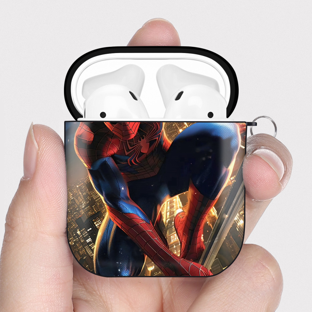 （画像用） Spider Man スパイダーマン AirPods 第2世代保護ケース ハードシェル ブラック 耐衝撃・防指紋・カラビナ付き