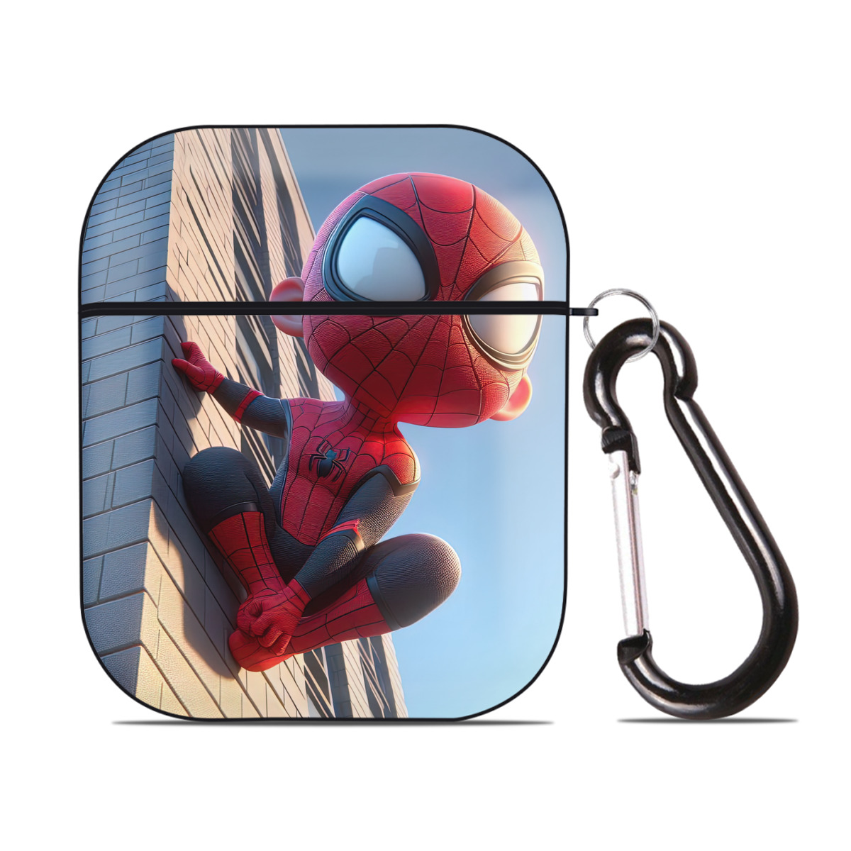 （画像用） Spider Man スパイダーマン AirPods 第2世代保護ケース ハードシェル ブラック 耐衝撃・防指紋・カラビナ付き