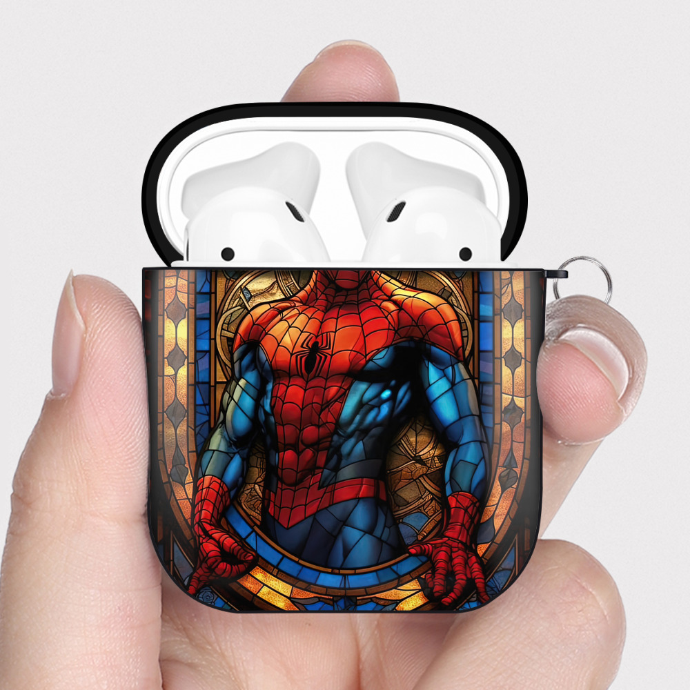 （画像用） Spider Man スパイダーマン AirPods 第2世代保護ケース ハードシェル ブラック 耐衝撃・防指紋・カラビナ付き