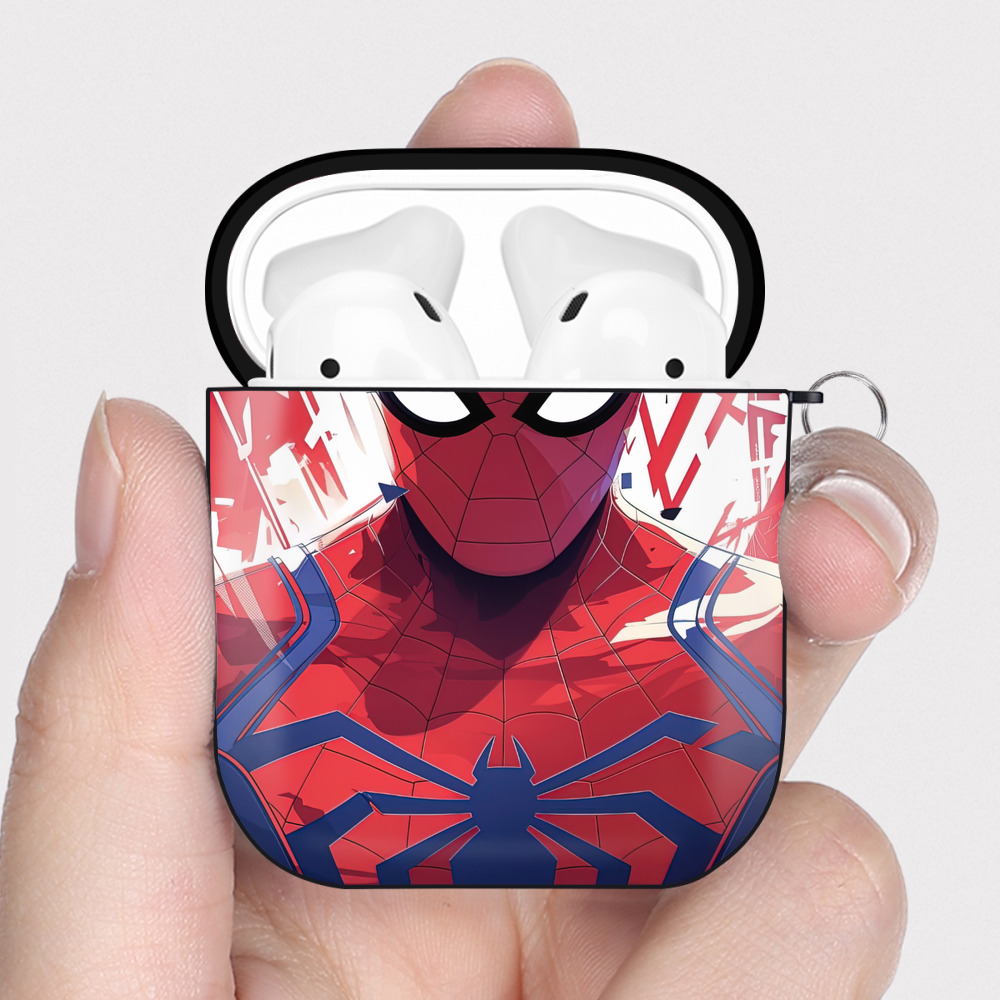 （画像用） Spider Man スパイダーマン AirPods 第2世代保護ケース ハードシェル ブラック 耐衝撃・防指紋・カラビナ付き