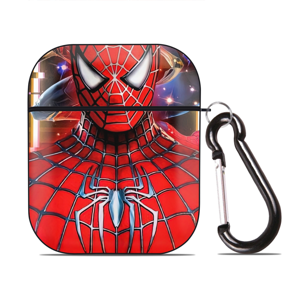 （画像用） Spider Man スパイダーマン AirPods 第2世代保護ケース ハードシェル ブラック 耐衝撃・防指紋・カラビナ付き