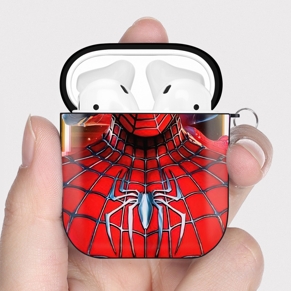 （画像用） Spider Man スパイダーマン AirPods 第2世代保護ケース ハードシェル ブラック 耐衝撃・防指紋・カラビナ付き