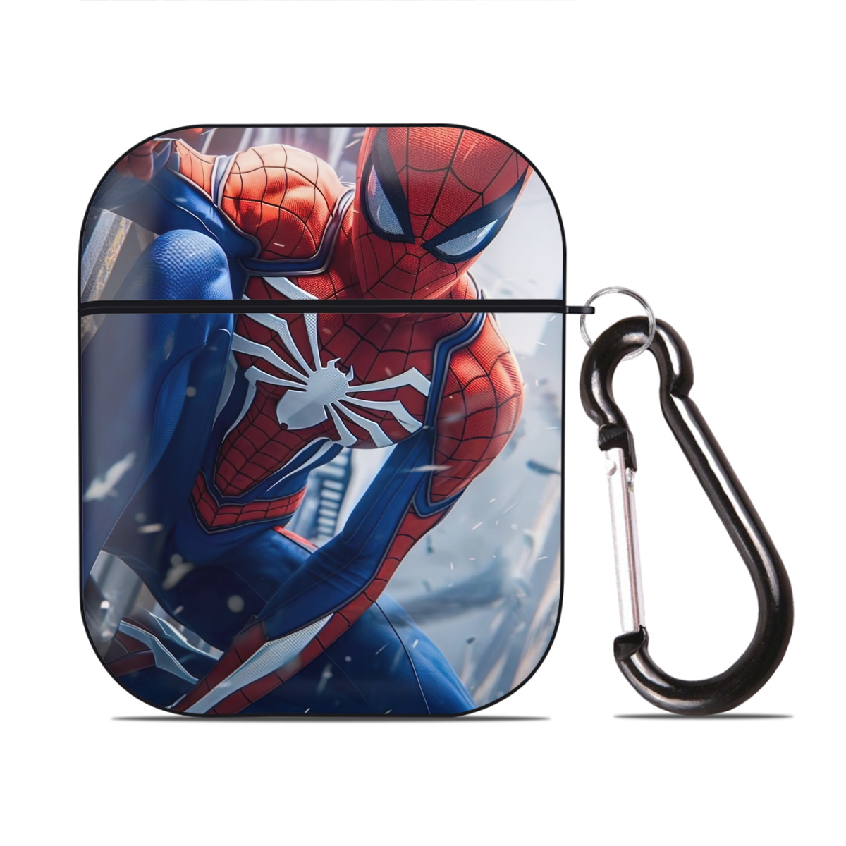 （画像用） Spider Man スパイダーマン AirPods 第2世代保護ケース ハードシェル ブラック 耐衝撃・防指紋・カラビナ付き