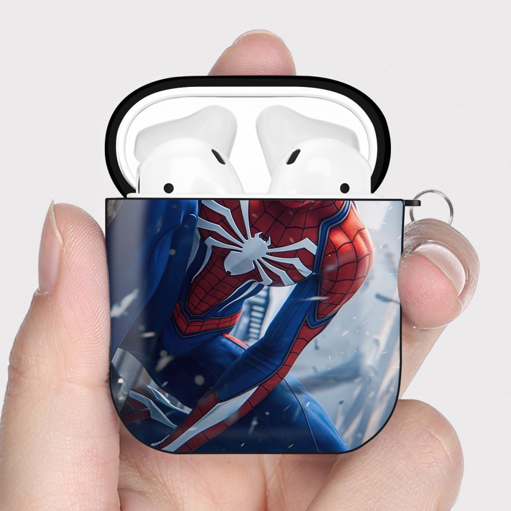 （画像用） Spider Man スパイダーマン AirPods 第2世代保護ケース ハードシェル ブラック 耐衝撃・防指紋・カラビナ付き