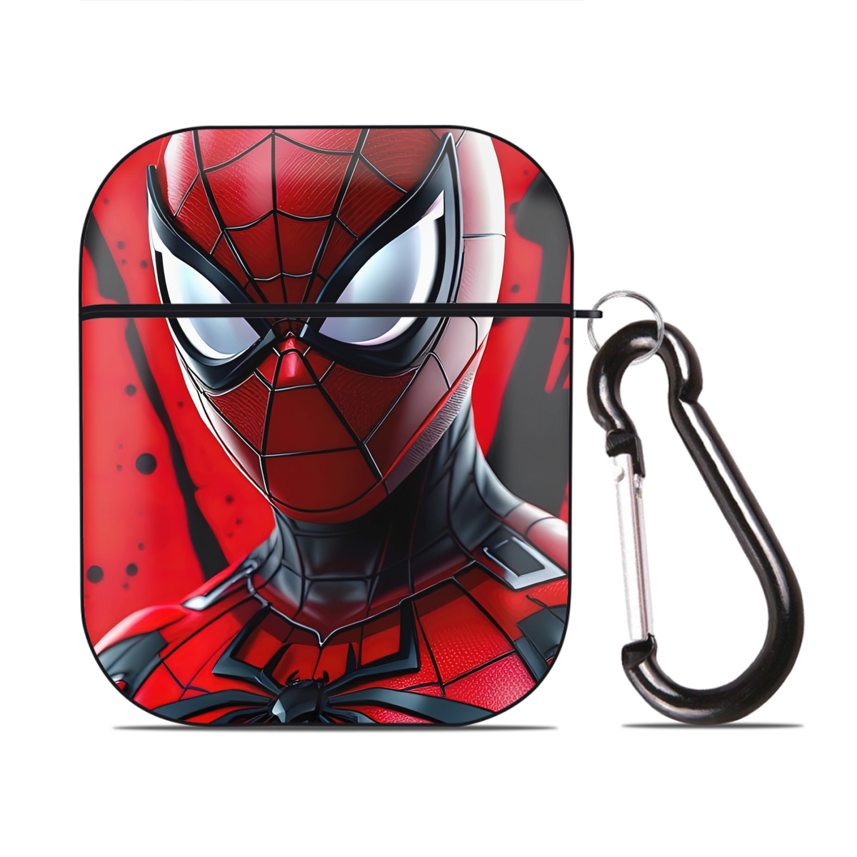（画像用） Spider Man スパイダーマン AirPods 第2世代保護ケース ハードシェル ブラック 耐衝撃・防指紋・カラビナ付き