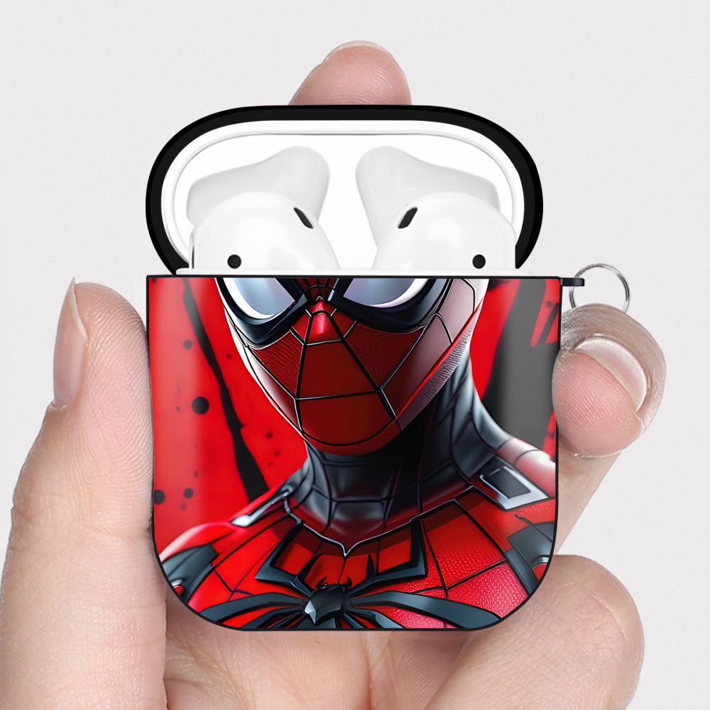 （画像用） Spider Man スパイダーマン AirPods 第2世代保護ケース ハードシェル ブラック 耐衝撃・防指紋・カラビナ付き