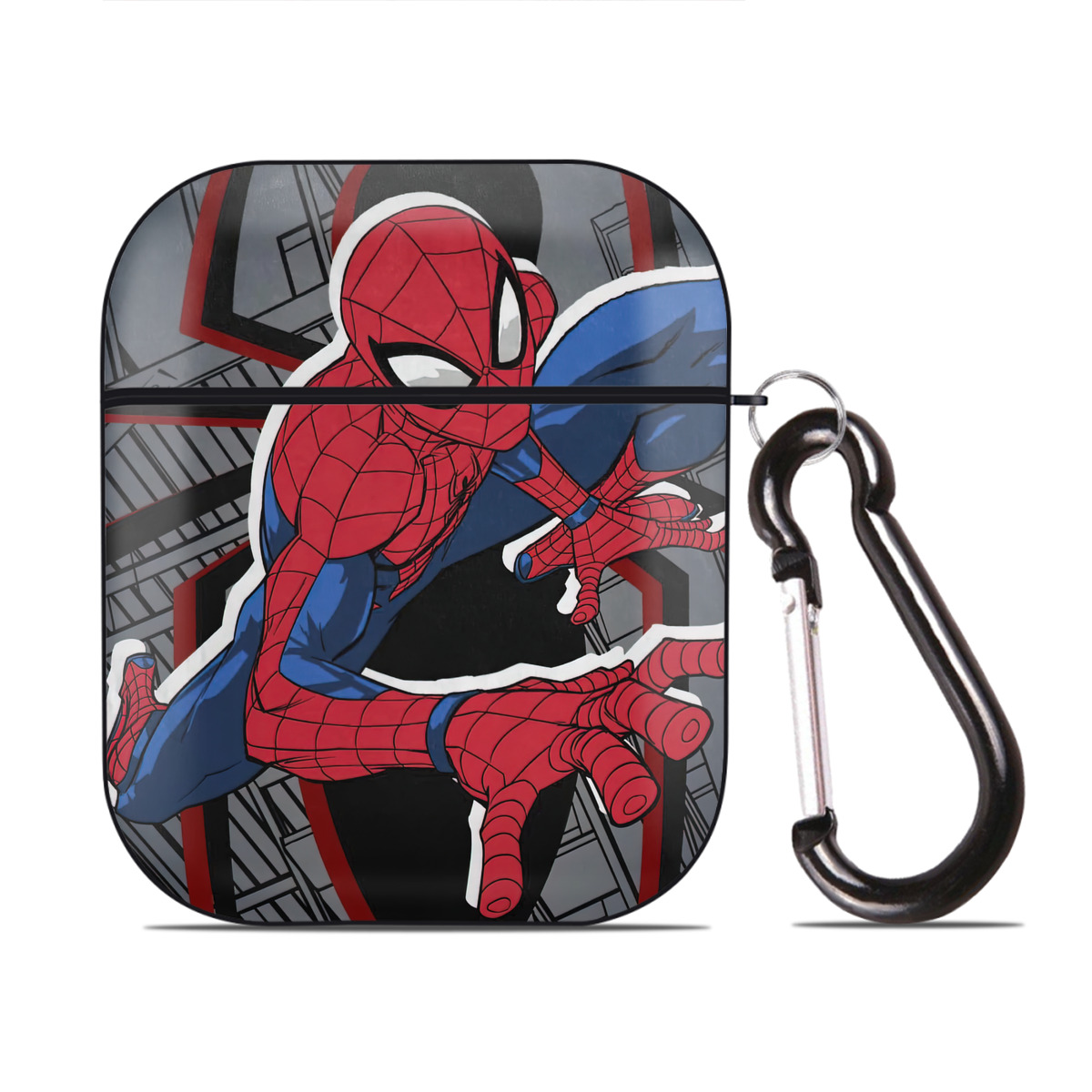 （画像用） Spider Man スパイダーマン AirPods 第2世代保護ケース ハードシェル ブラック 耐衝撃・防指紋・カラビナ付き