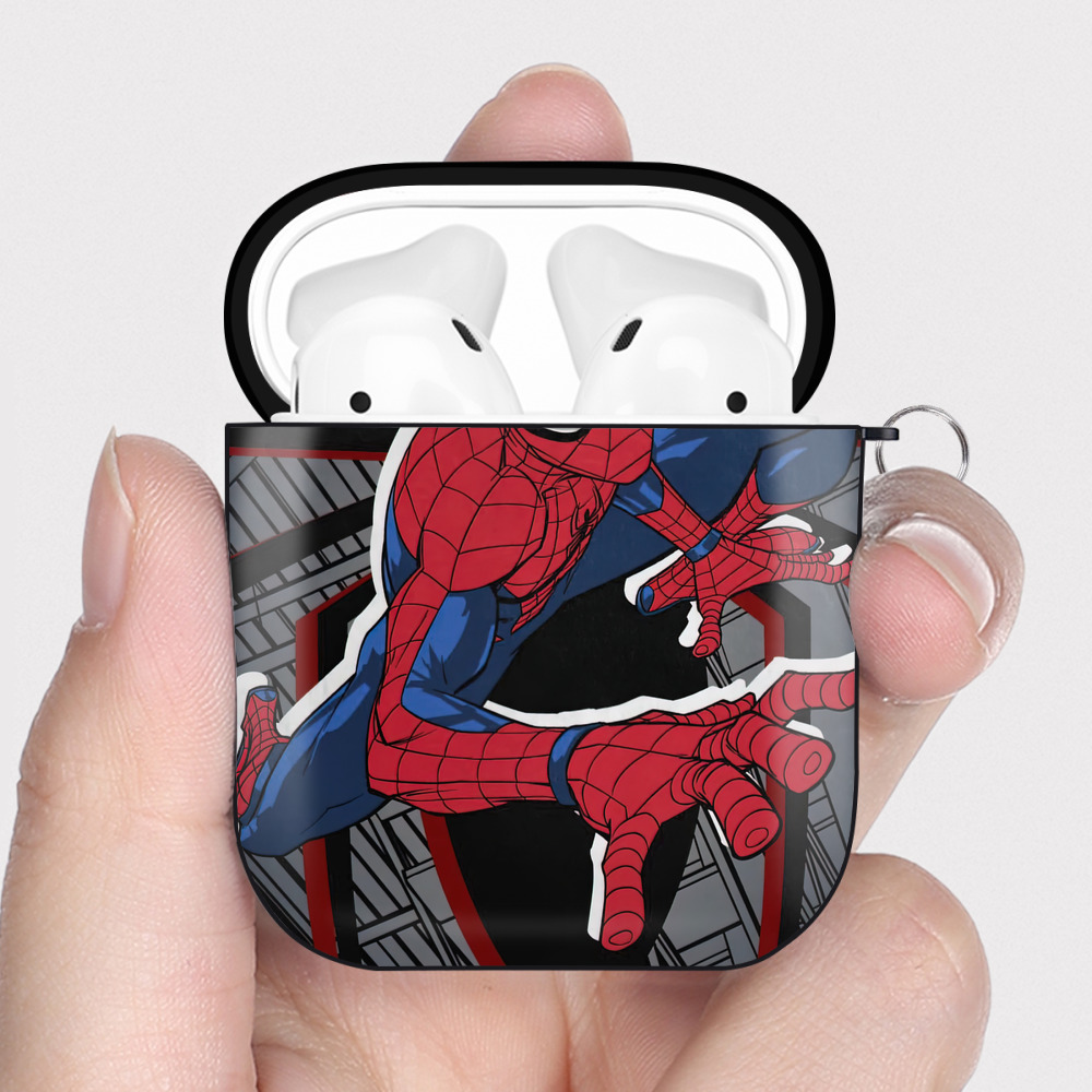 （画像用） Spider Man スパイダーマン AirPods 第2世代保護ケース ハードシェル ブラック 耐衝撃・防指紋・カラビナ付き