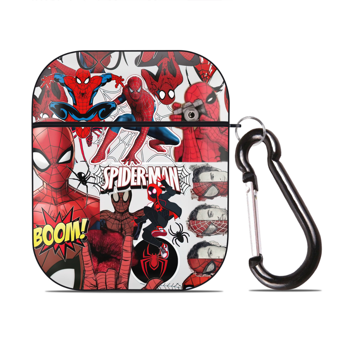 （画像用） Spider Man スパイダーマン AirPods 第2世代保護ケース ハードシェル ブラック 耐衝撃・防指紋・カラビナ付き