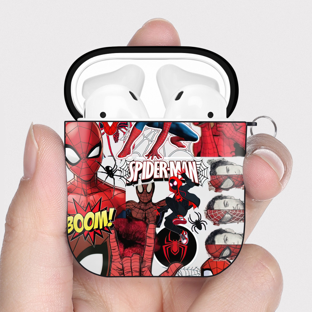（画像用） Spider Man スパイダーマン AirPods 第2世代保護ケース ハードシェル ブラック 耐衝撃・防指紋・カラビナ付き