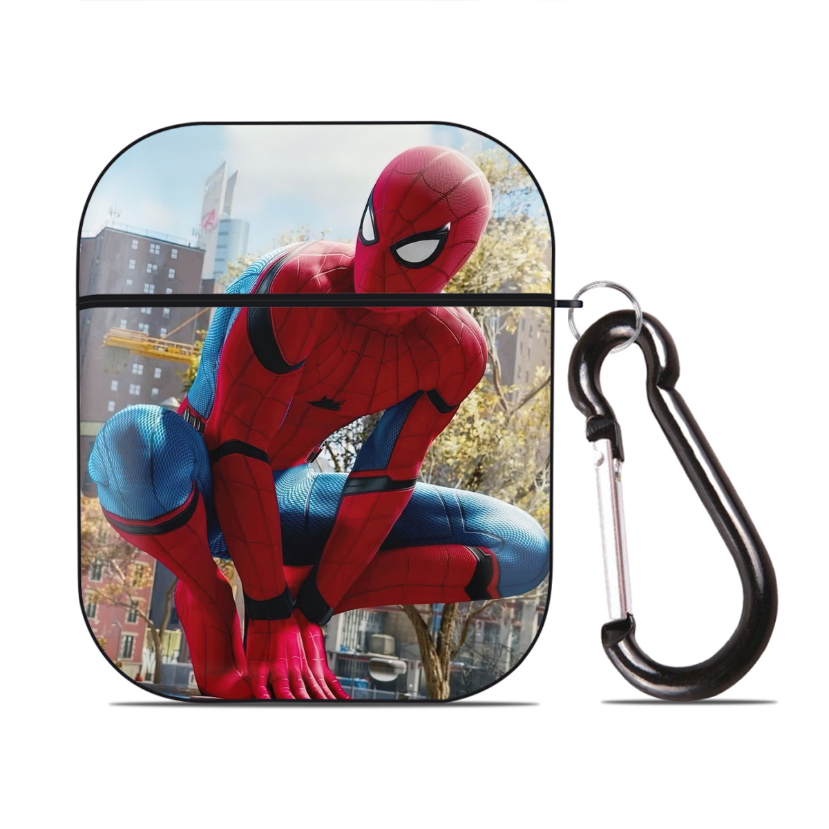 （画像用） Spider Man スパイダーマン AirPods 第2世代保護ケース ハードシェル ブラック 耐衝撃・防指紋・カラビナ付き