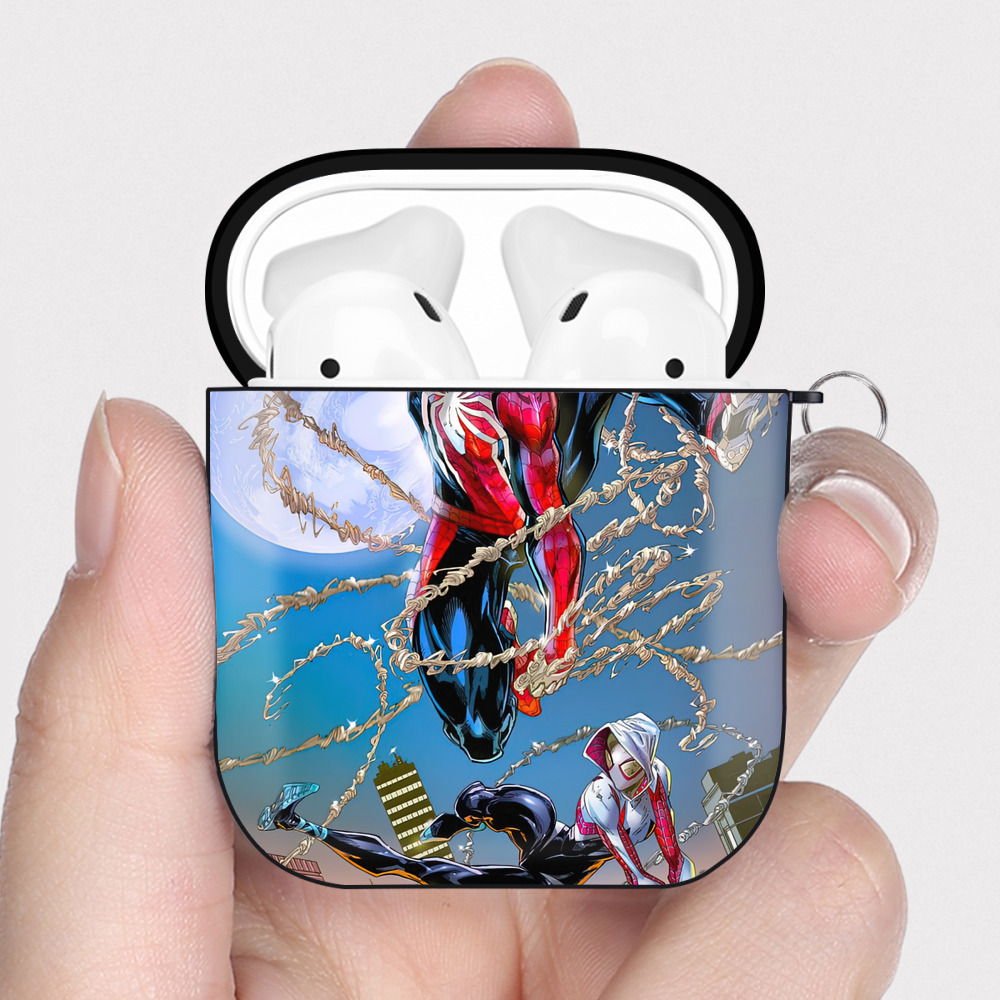 （画像用） Spider Man スパイダーマン AirPods 第2世代保護ケース ハードシェル ブラック 耐衝撃・防指紋・カラビナ付き