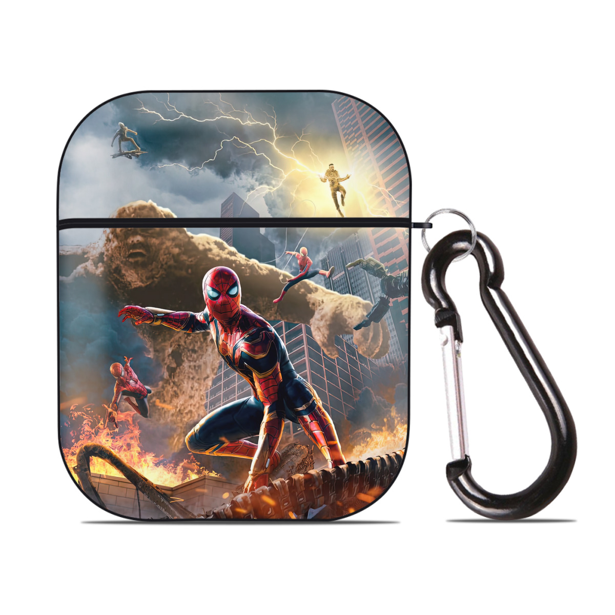 （画像用） Spider Man スパイダーマン AirPods 第2世代保護ケース ハードシェル ブラック 耐衝撃・防指紋・カラビナ付き