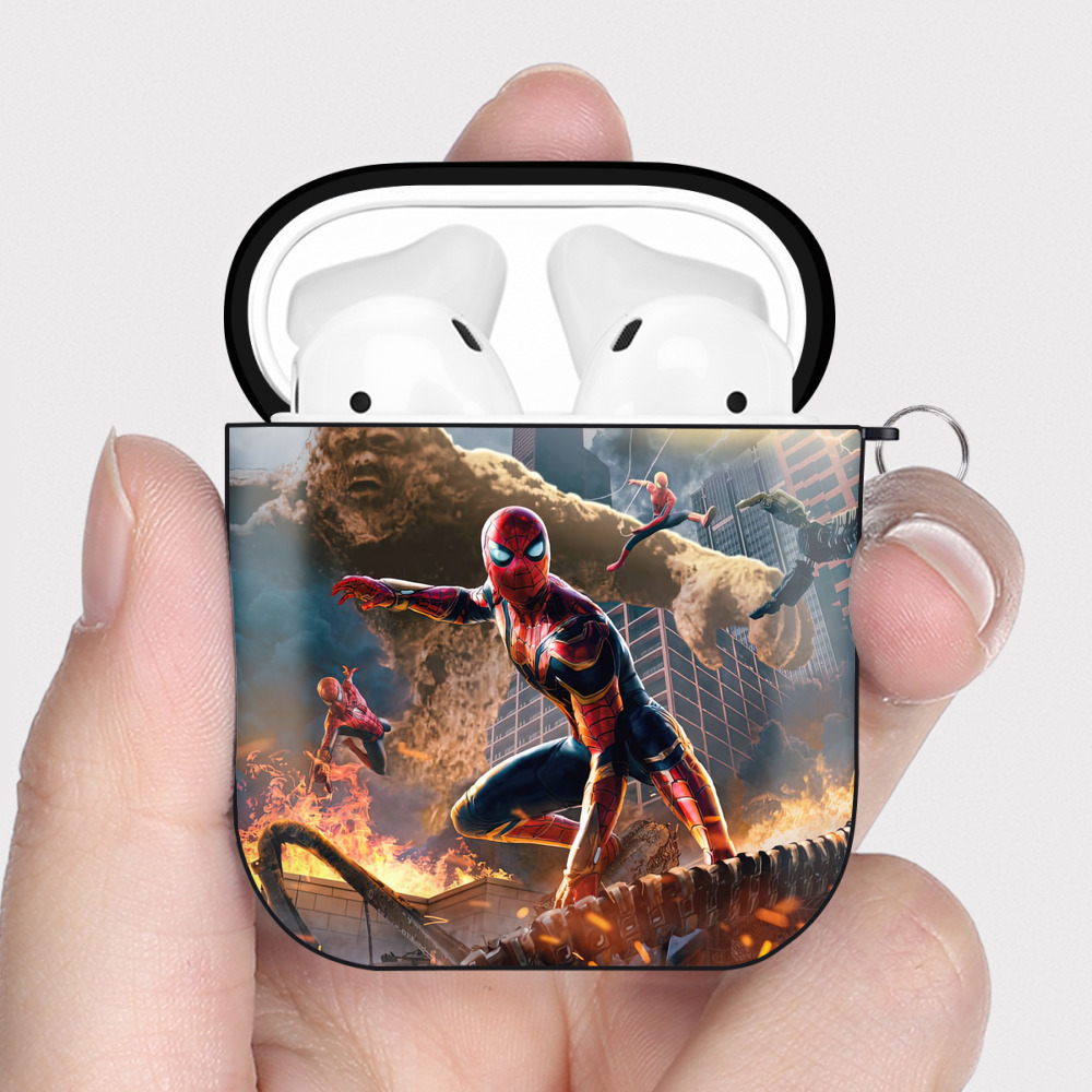 （画像用） Spider Man スパイダーマン AirPods 第2世代保護ケース ハードシェル ブラック 耐衝撃・防指紋・カラビナ付き