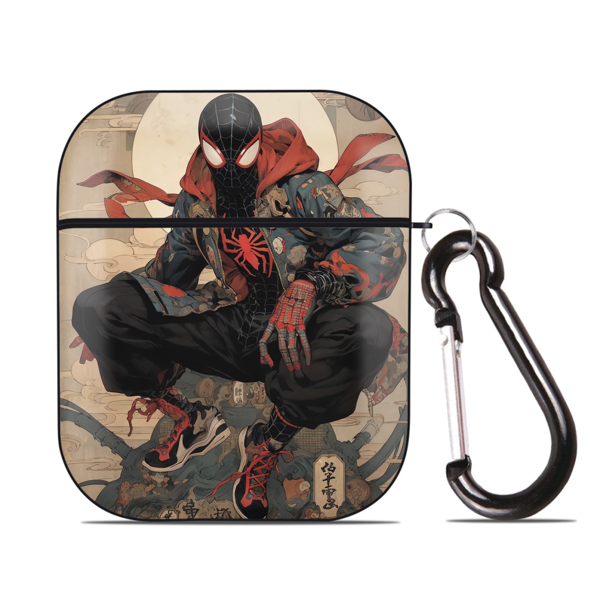 （画像用） Spider Man スパイダーマン AirPods 第2世代保護ケース ハードシェル ブラック 耐衝撃・防指紋・カラビナ付き