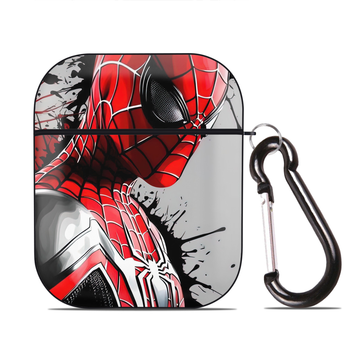 （画像用） Spider Man スパイダーマン AirPods 第2世代保護ケース ハードシェル ブラック 耐衝撃・防指紋・カラビナ付き