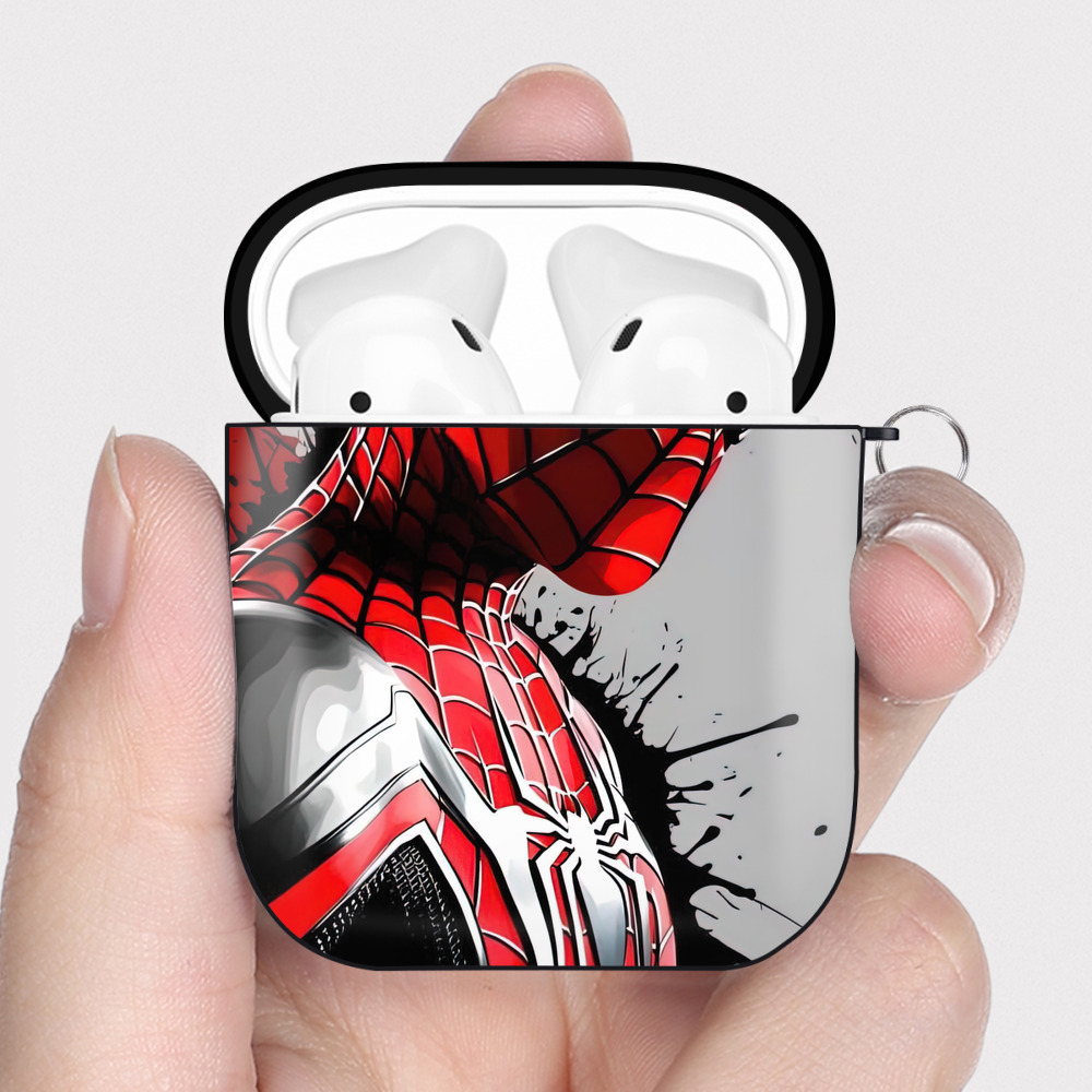 （画像用） Spider Man スパイダーマン AirPods 第2世代保護ケース ハードシェル ブラック 耐衝撃・防指紋・カラビナ付き