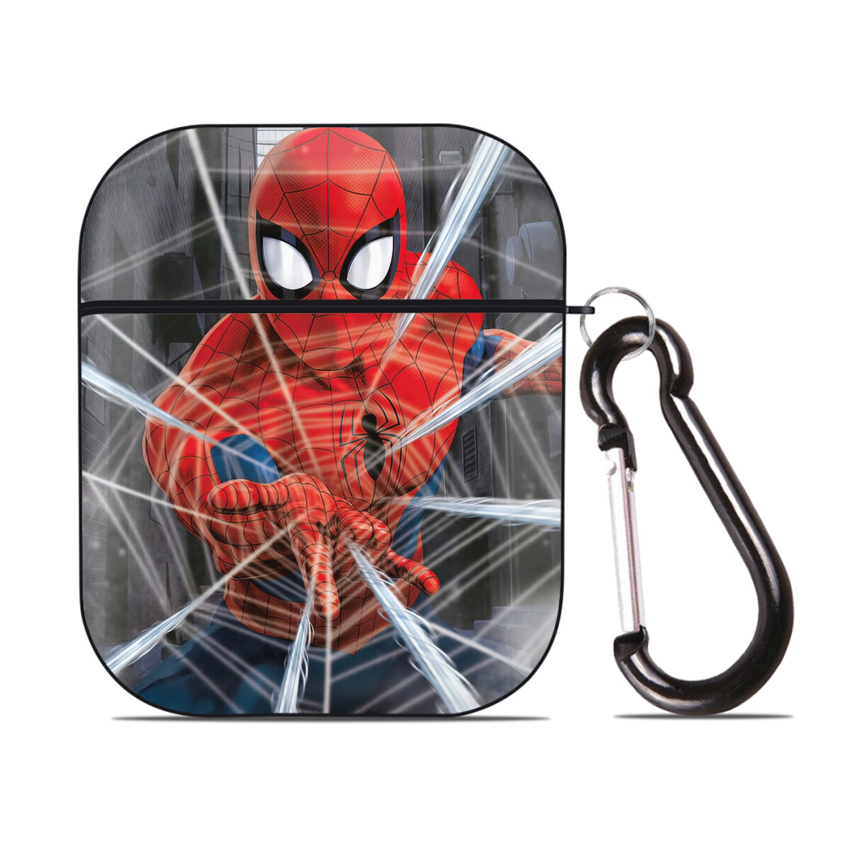 （画像用） Spider Man スパイダーマン AirPods 第2世代保護ケース ハードシェル ブラック 耐衝撃・防指紋・カラビナ付き