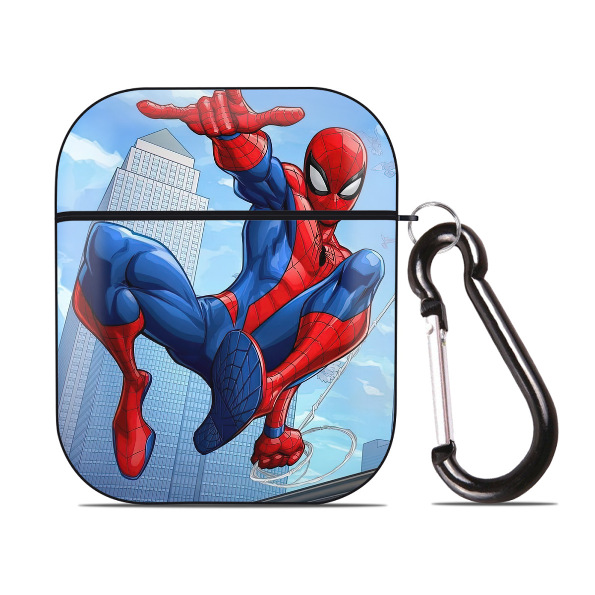 （画像用） Spider Man スパイダーマン AirPods 第2世代保護ケース ハードシェル ブラック 耐衝撃・防指紋・カラビナ付き