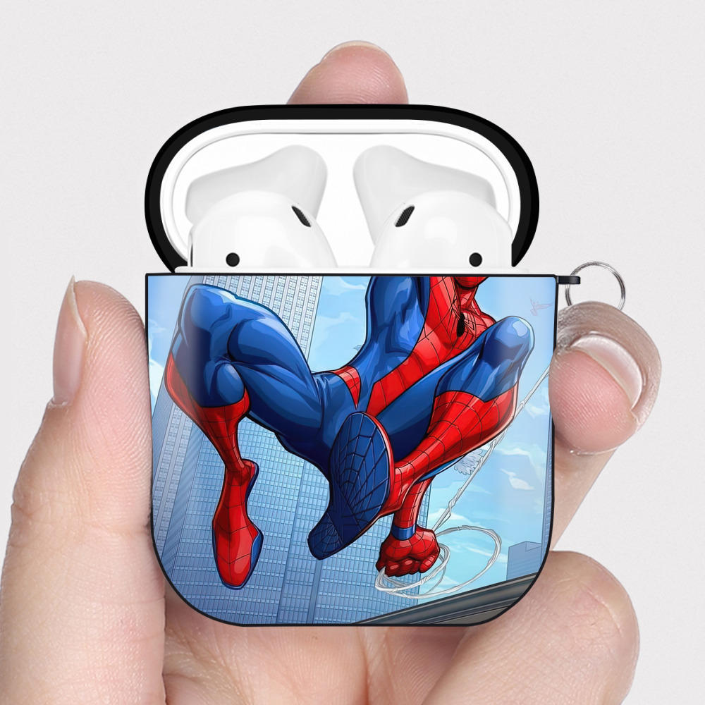 （画像用） Spider Man スパイダーマン AirPods 第2世代保護ケース ハードシェル ブラック 耐衝撃・防指紋・カラビナ付き