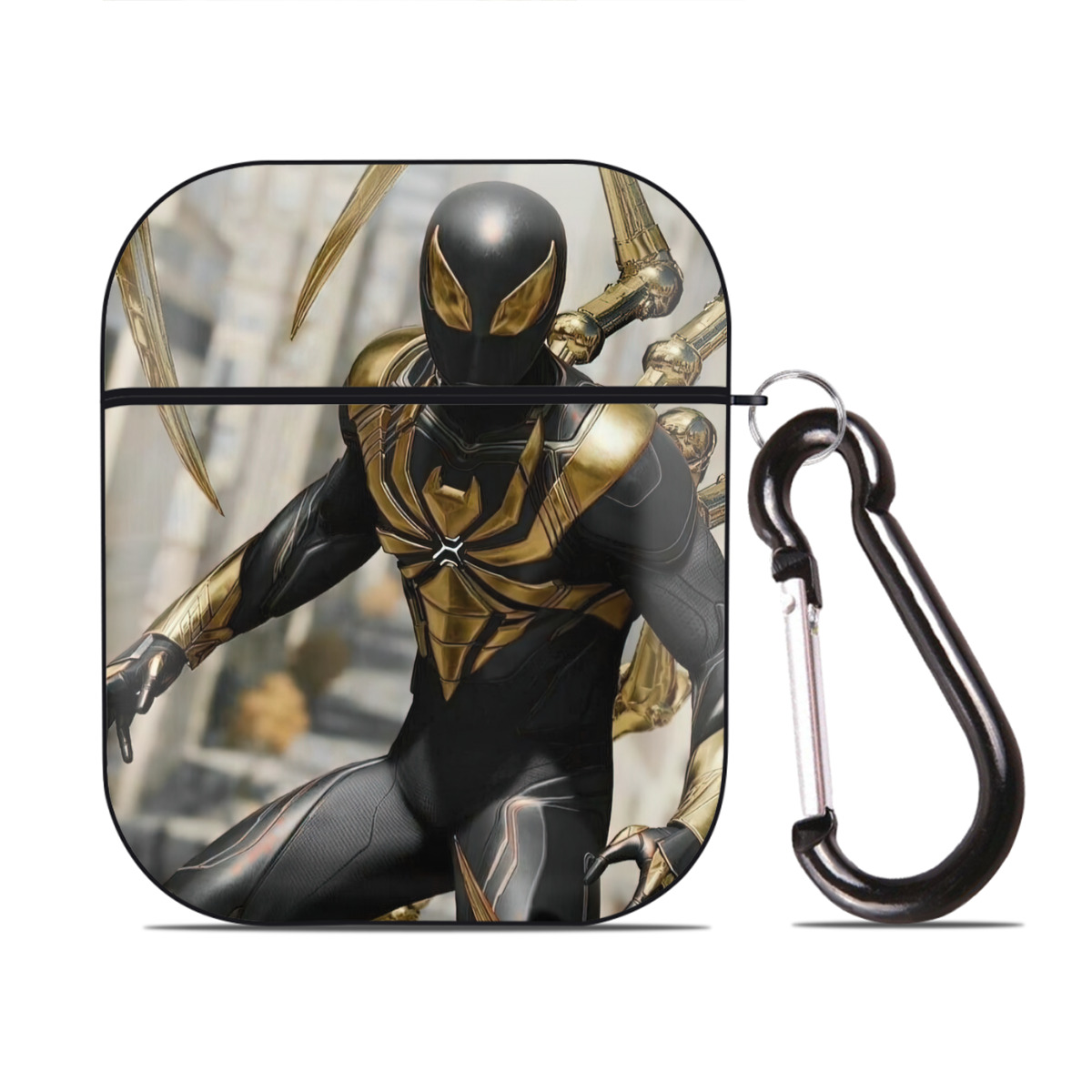 （画像用） Spider Man スパイダーマン AirPods 第2世代保護ケース ハードシェル ブラック 耐衝撃・防指紋・カラビナ付き