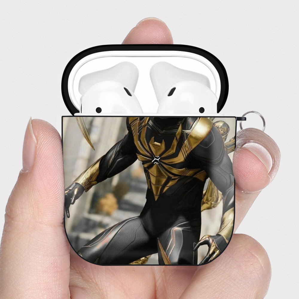 （画像用） Spider Man スパイダーマン AirPods 第2世代保護ケース ハードシェル ブラック 耐衝撃・防指紋・カラビナ付き