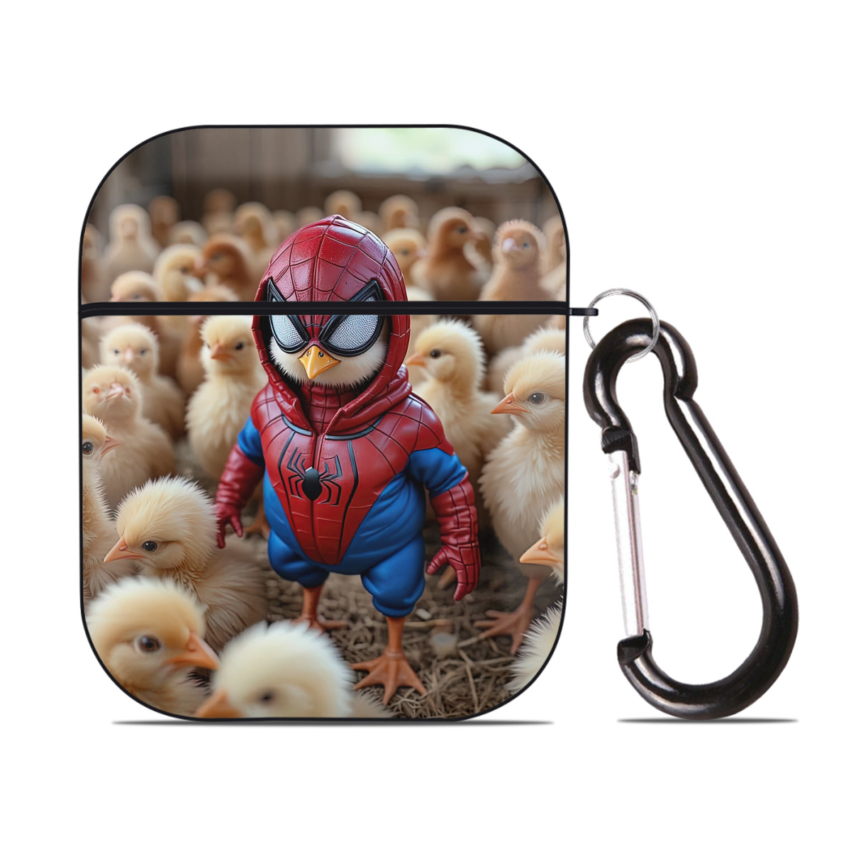（画像用） Spider Man スパイダーマン AirPods 第2世代保護ケース ハードシェル ブラック 耐衝撃・防指紋・カラビナ付き