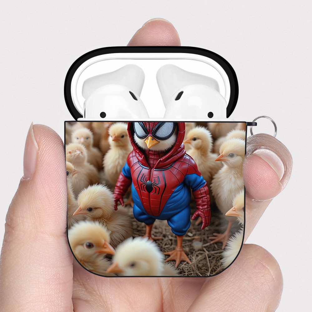 （画像用） Spider Man スパイダーマン AirPods 第2世代保護ケース ハードシェル ブラック 耐衝撃・防指紋・カラビナ付き